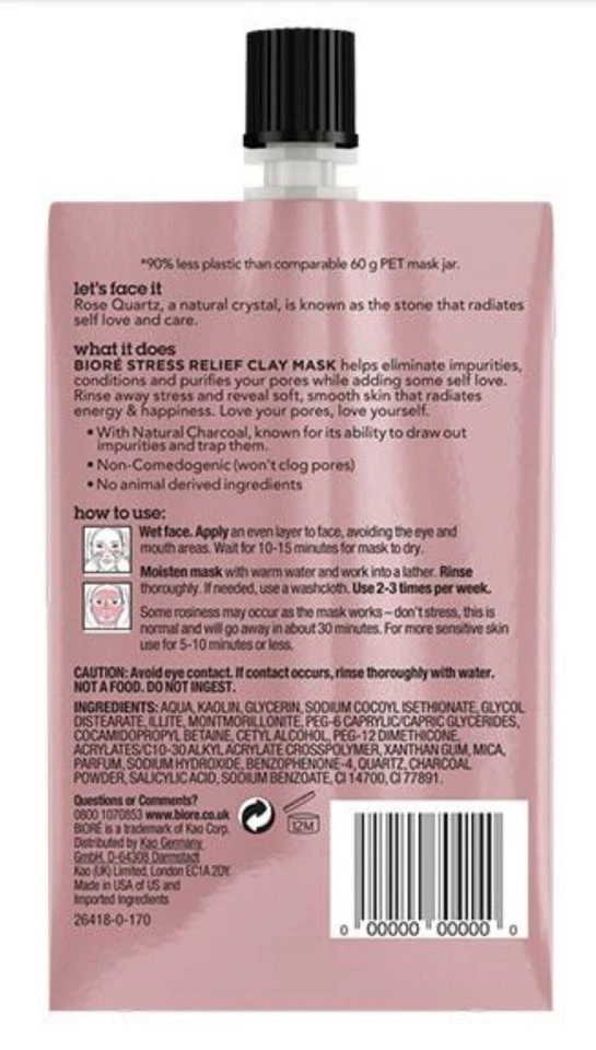 Biore Rose Quartz and Charcoal Stress Relief Clay Mask, 50 ml - Image 2 of 2