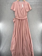 Baltic Born Dress Women Medium Mauve Gown High Slit Surplice Flutter Sleeve NWT*