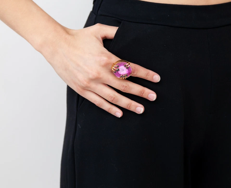 Joyería Fiesta Precioso Anillo Ágata Rosa Distintivo Joyería Diseñador Anillos Mujeres Foto 3 de 4