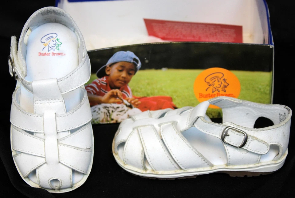 NUEVO '99 Buster Sandalias Marrón Blanco Abadía Talla 6 Niño Niña Verano Primavera Cuero Foto 2 de 4