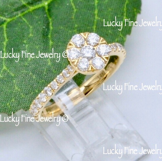14k Yellow Gold ladies Natural Diamond cluster Ring April Birthstone 0.88ct