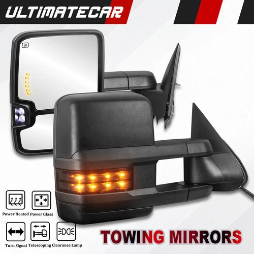 Pair Power Heated LED Signal Tow Mirrors For 07-13 Silverado Sierra 1500 2500HD