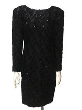 Vtg HW Collections Black Sequined Lace Cocktail Evening Formal Dress Size 10
