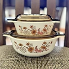 Vintage Pyrex Country Autumn Floral Casserole Dishes & Lids Set CLEAN