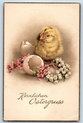 c1910's Easter Little Chicks Hatched Egg And Flowers Posted Antique Postcard