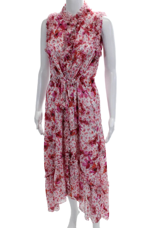 Maxi Vestido Solero Misa Mujer Rosa Floral Cuello Alto Sin Mangas Cordón Talla S Foto 2 de 4