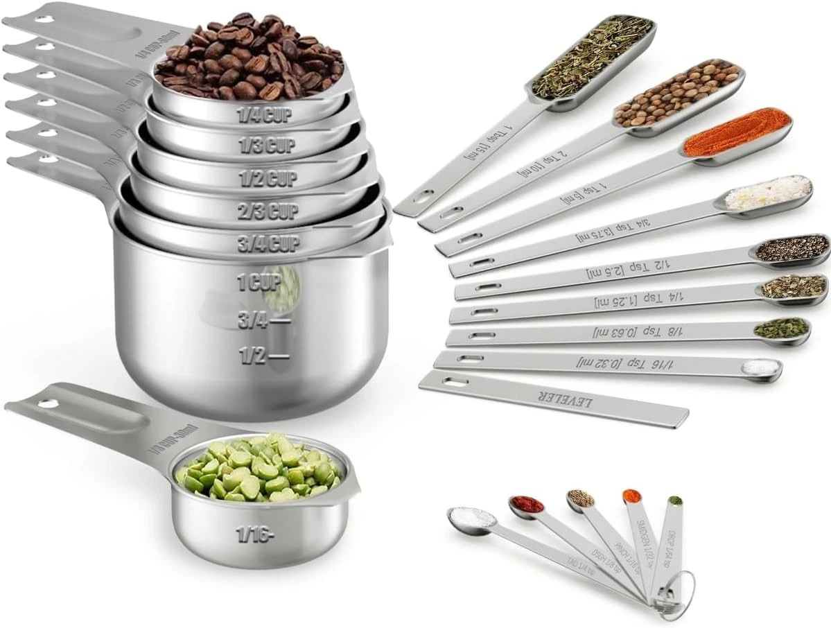 Measuring Cups & Spoons Set of 21 Includes 7 Stainless Steel Nesting Cups