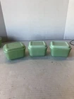 3 Vtg Fire King Jadeite Philbe 4.5x5 1/8" Green Glass Refrigerator Dish W/ LIDS