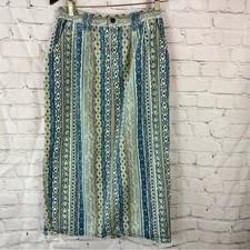 vtg western boho denim Midi pencil straight Skirt womens M cowgirl rodeo stripes
