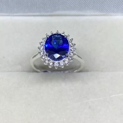 Halo Engagement Ring 2.50Ct Oval Lab-Created Blue Sapphire White Gold Plated