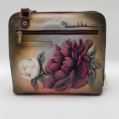 Anuschka Umhängetasche handbemalt Leder umlaufender Reißverschluss "Floral Grace" Neu