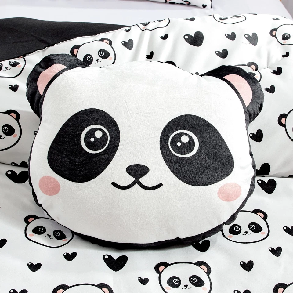Juego de cama Chezmoi Collection 4 piezas negro blanco niñas Love Panda Hearts Mi... Foto 4 de 4