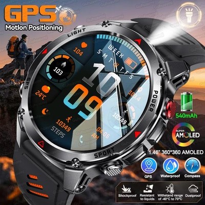 2025 New Outdoor Sport Smart Watch Men Hd Amoled Screen Six Star Gps Positioning