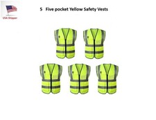 5  Five Pocket Yellow High Visibility Class 2 Zipper Safety Vest
