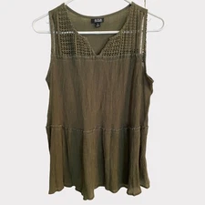 a.n.a A New Approach Womens Brown Sleeveless Lace Top Medium Rayon Poly 