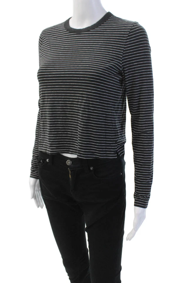 Camiseta Lululemon Mujer Manga Larga Cuello Redondo Rayas Negra Blanca Talla 4 Foto 2 de 4