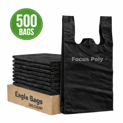 500ct Extra Large T-Shirt Bags 15x7x27   Heavy Duty Black Plastic Bags Large NEW