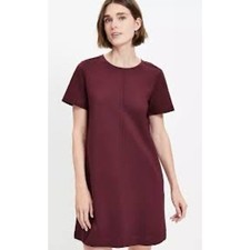 LOFT Womens Burgundy Short Sleeve Ponte Shift Dress, Back Zip, Pockets Size S