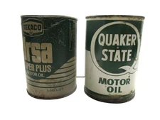 2 - Quaker State Texaco Motor Oil Ursa  Quart Vintage Car Truck Outboard Oil Tin