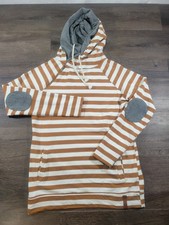 Ampersand Avenue Women Size L Double Hood Striped Sweatshirt Striped Drawstring