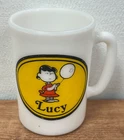 LUCY Peanuts 1969 AVON United Features White Milk Glass Drinking Cup 5 oz VTG
