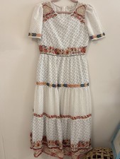 Böhme Embroidered Maxi Dress M – Boho Lace Trim Ivory Floral Festival