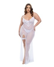 Plus Size Mesh Dress Plus Size White Spandex Livia Dot Mesh Lace Underwire Gown