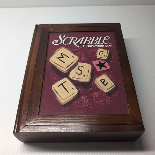 Scrabble Game Vintage Bookshelf Edition Wood Box Parker Brothers 100% Complete
