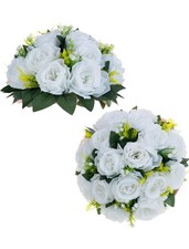 2 PCS White Rose Artificial Flower Balls for Wedding Table Centerpieces