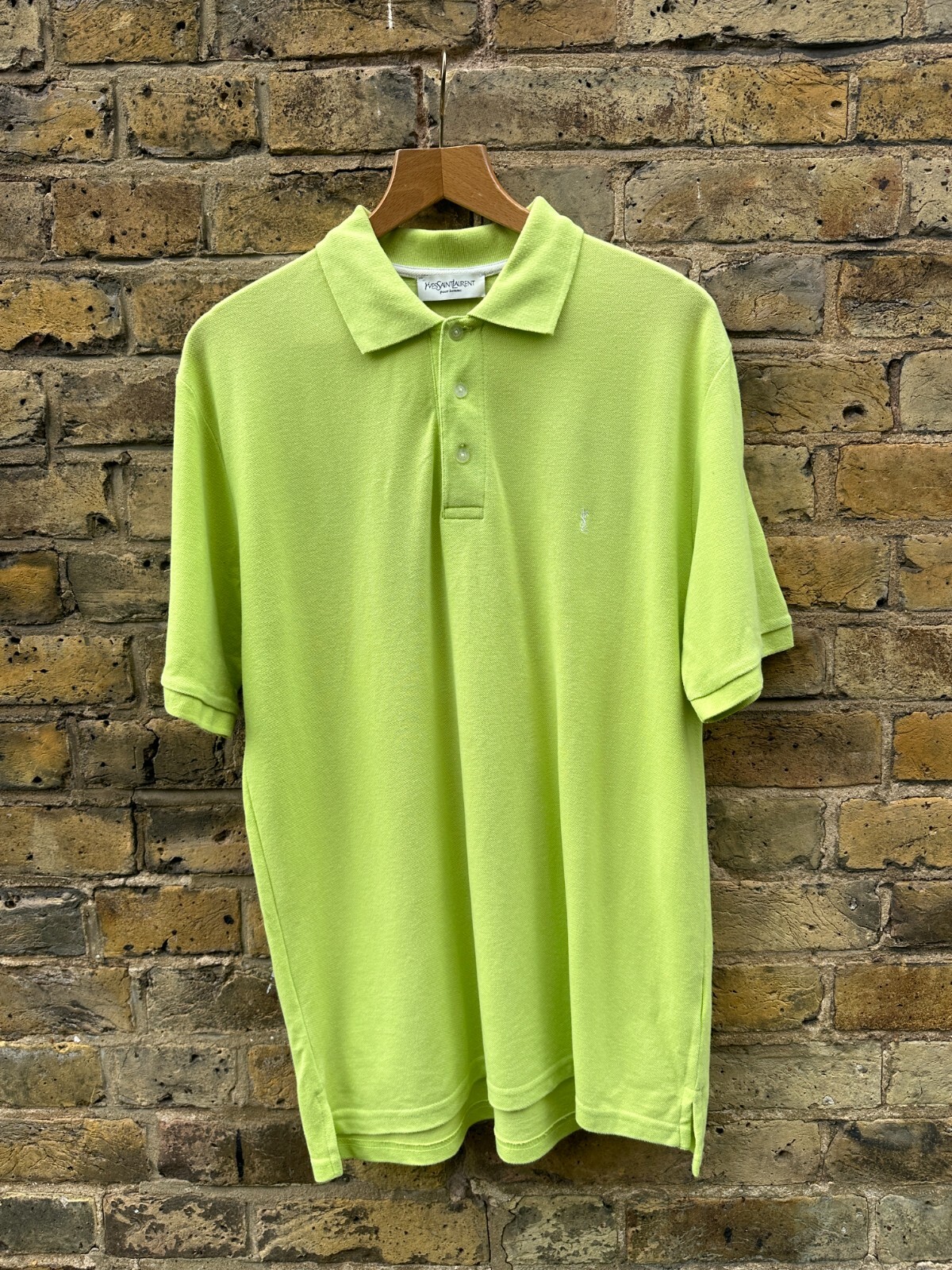 Polo uomo YVES SAINT LAURENT grande manica corta vintage verde cotone anni 90