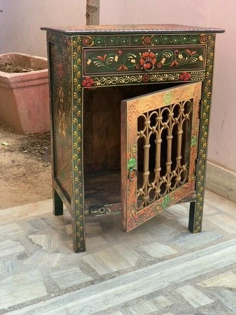 Floral Embossed Wooden Cabinet Handmade Cupboard Multipurpose