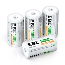 EBL D Size Rechargeable Batteries D Cell 10000mah NiMH Battery 4-Pack