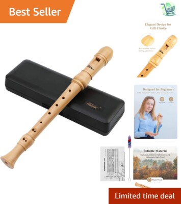 Classic 3-Piece Soprano Recorder in C Key   Premium Maple Wood & Polished Finish