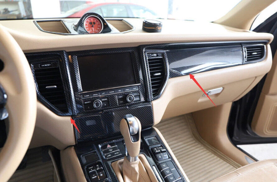 适用于保时捷 Macan 2015 - 2018 碳纤维仪表板通风口面板条盖 — 第 2/4 张图片