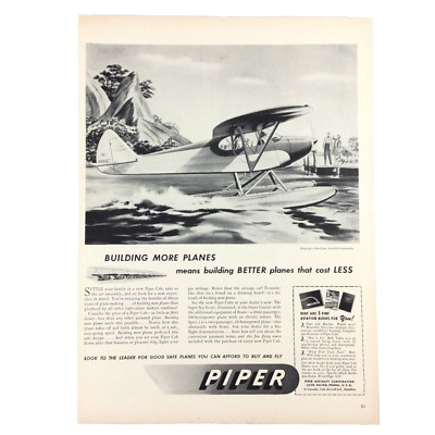 Piper Cub Airplane Vintage 1946 PRINT AD 40s Seaplane Floatplane Super Sea Scout