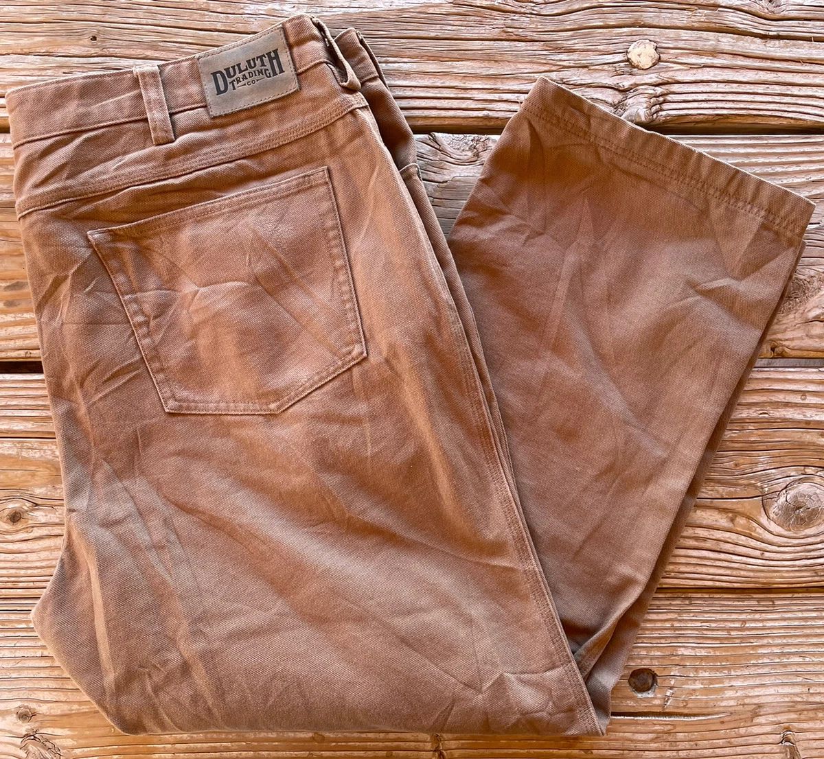 Men s Duluth Trading Company Fire Hose Pants Tan 42x30 Zipper Needs Repair