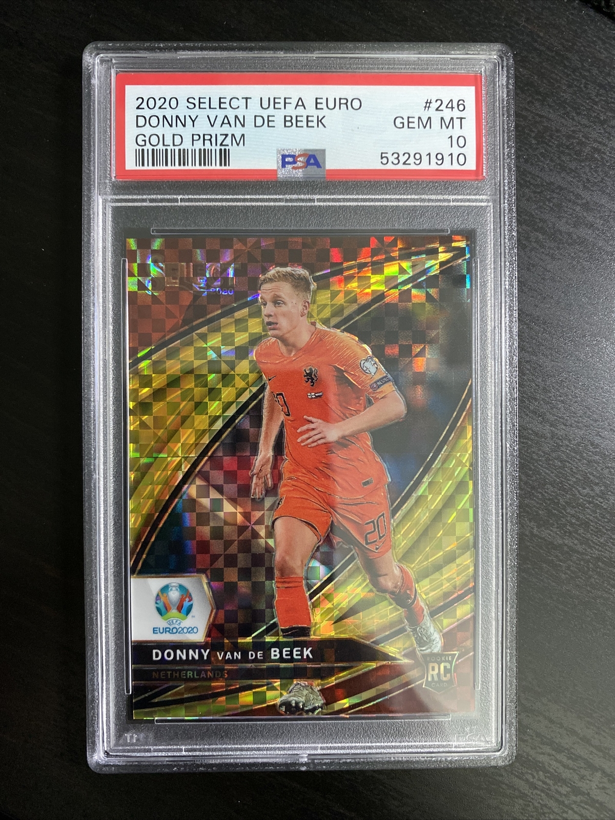 2020 Select UEFA Euro Donny Van De Beek RC Field Level Gold Prizm /10 PSA 10🔥
