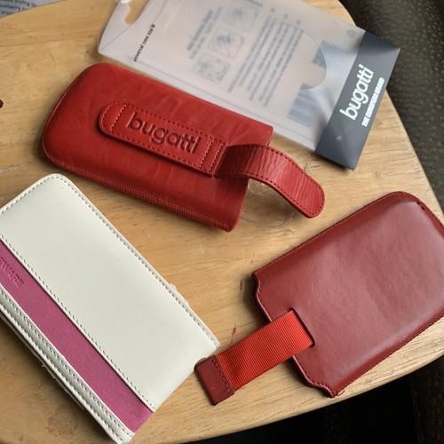 NEW Leather Red Bugatti mobile phone case size M/White Leather Case slide - Picture 9 of 9