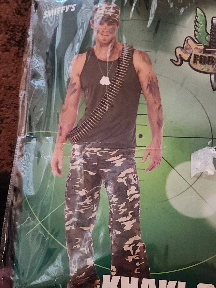 Raro Disfraz de Soldado del Ejército de Smiffy para Hombres con Pantalones y Chaleco Caqui Liso Talla L Foto 4 de 4