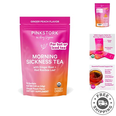 Organic Morning Sickness Pregnancy Tea - Ginger Peach, 15 Sachets, Caffeine-Free