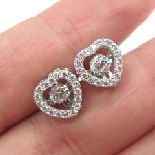 925 Sterling Silver Round-Cut Shaped C Z Heart Stud Earrings