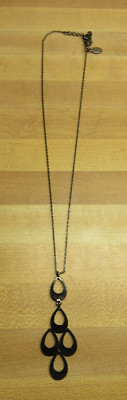 SIGNED EXPRESS 17'' black silver tone shade chunky Open work pendant Necklace