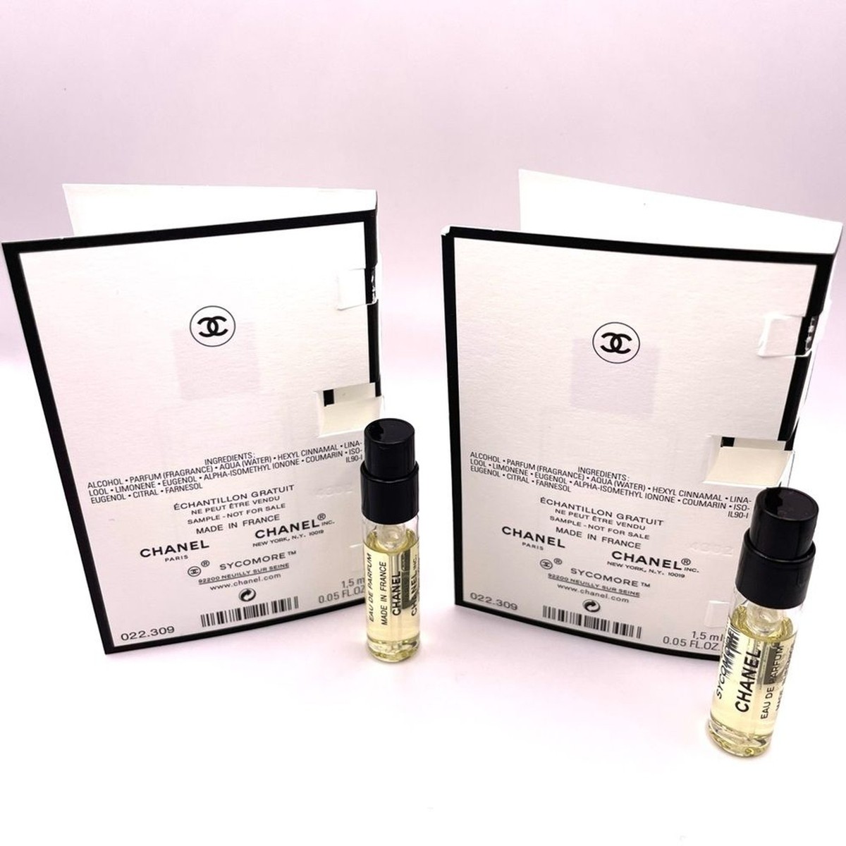 CHANEL Paris Sycomore Perfume 2pcs 1.5ml .05 FL.OZ Vials Eau De