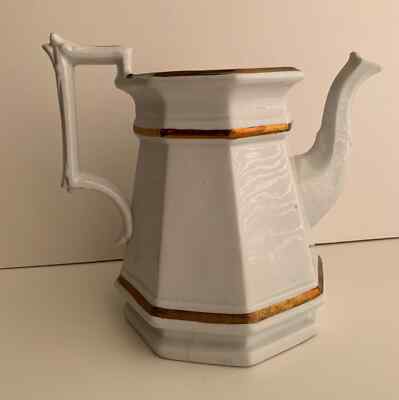 Classic Gothic White Ironstone Teapot with Lustre Accents, c.1845-1856
