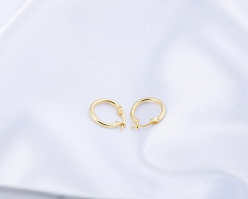 925 Sterling Silver Yellow Gold 20mm French Lock Hoop Earrings For Men and Women - Picture 5 of 8