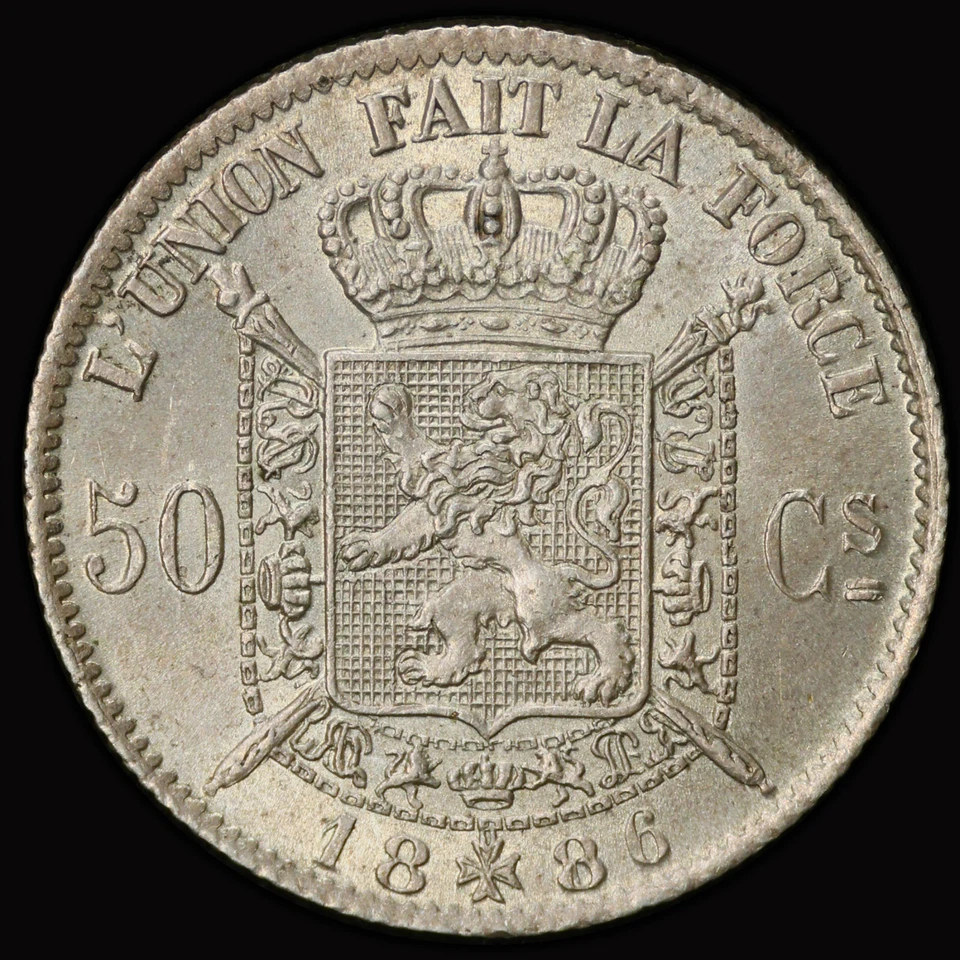PCGS MS64 1886 Belgium "King Leopold II" Silver 50 centimes ex A. Orr Collection - Image 4 of 4