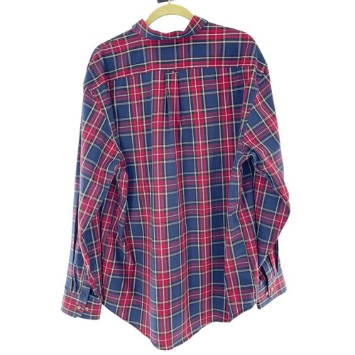 Izod Mens Plaid Button-Down Long Sleeve Shirt L/G Red Navy Cotton Blend Western - Picture 6 of 12