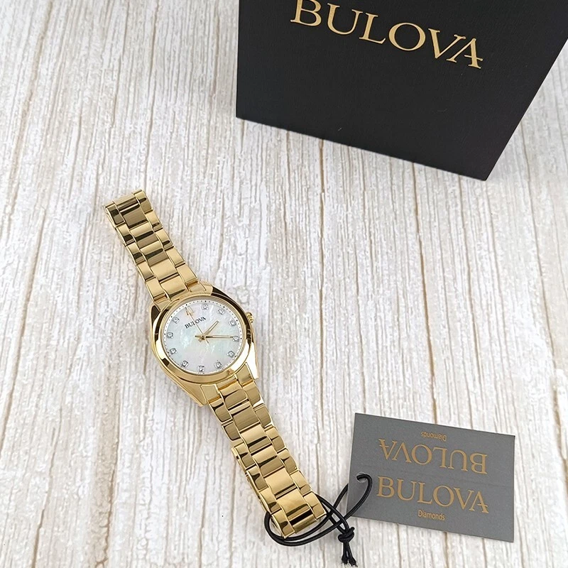 Женские кварцевые часы Bulova Surveyor золотой/белый циферблат браслет 97P172 бриллианты 31 мм - Изображение 4 из 4