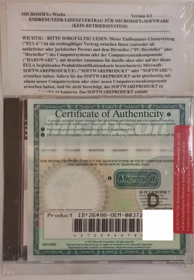 Microsoft Works 4.5 CD OVP mit Handbuch & Lizenz – OEM 1997 – selten, für Retro- - Bild 2 von 2
