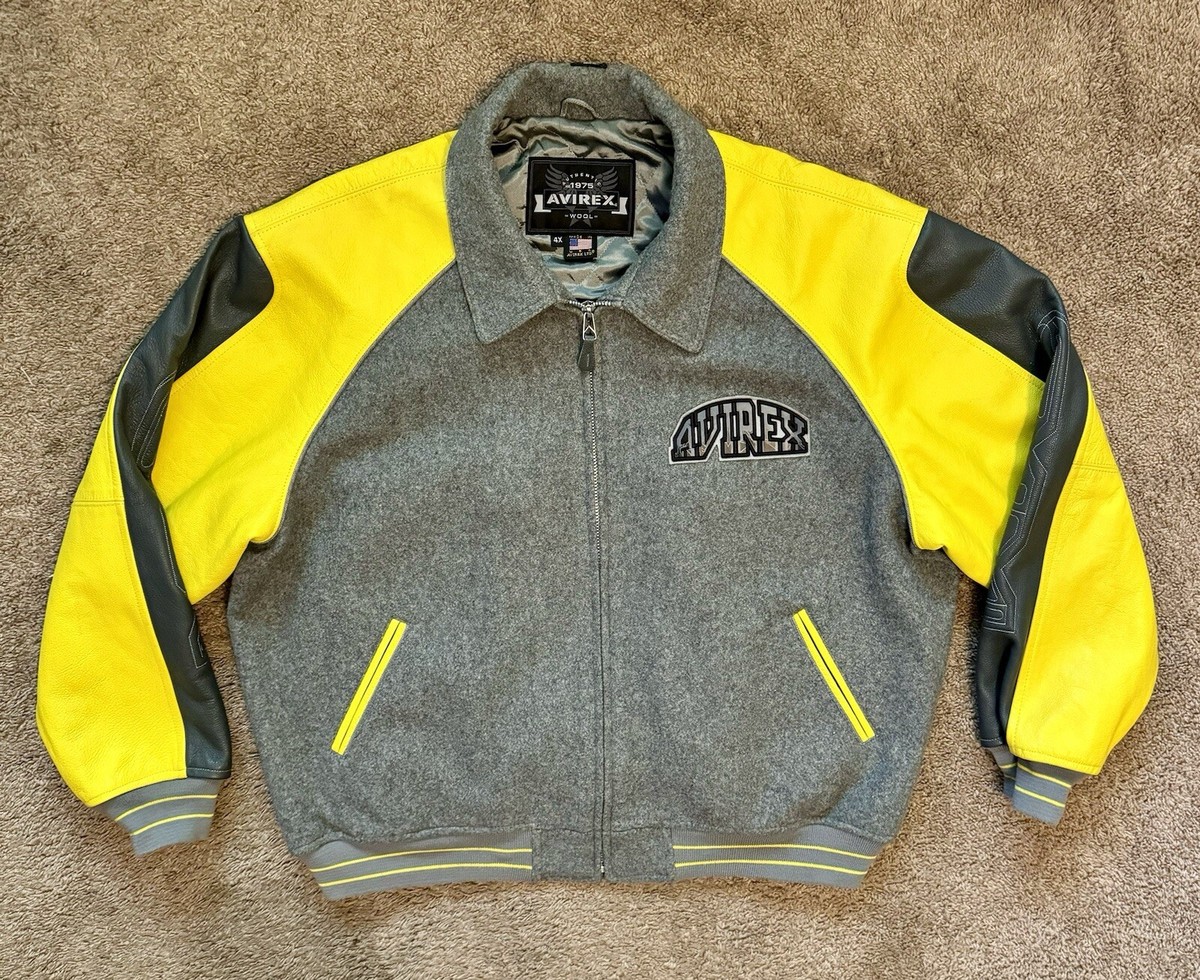 Avirex Stallions Varsity Jacket Wool Leather Yellow Gray Hip Avirex Stallions Varsity Jacket Wool Leather Yellow Gray Hip